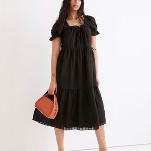 Madewell Square-Neck Tiered Midi Dress in Textured Seersucker